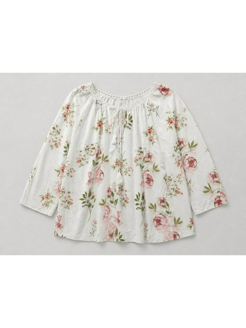 Rose Floral Big Shirt Tunic Top 4X Blouse White Multi Roses Feminine Romantic